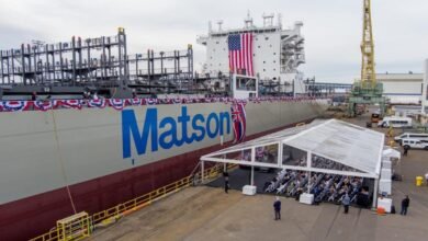 People gather for the christening ceremony of Matson's new Aloha Class containership, Makua.