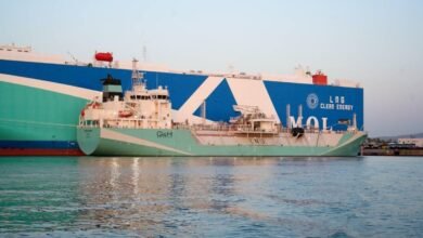 Green Pearl and Lapis Ace vessels conducting ship-to-ship LNG bunkering operation.